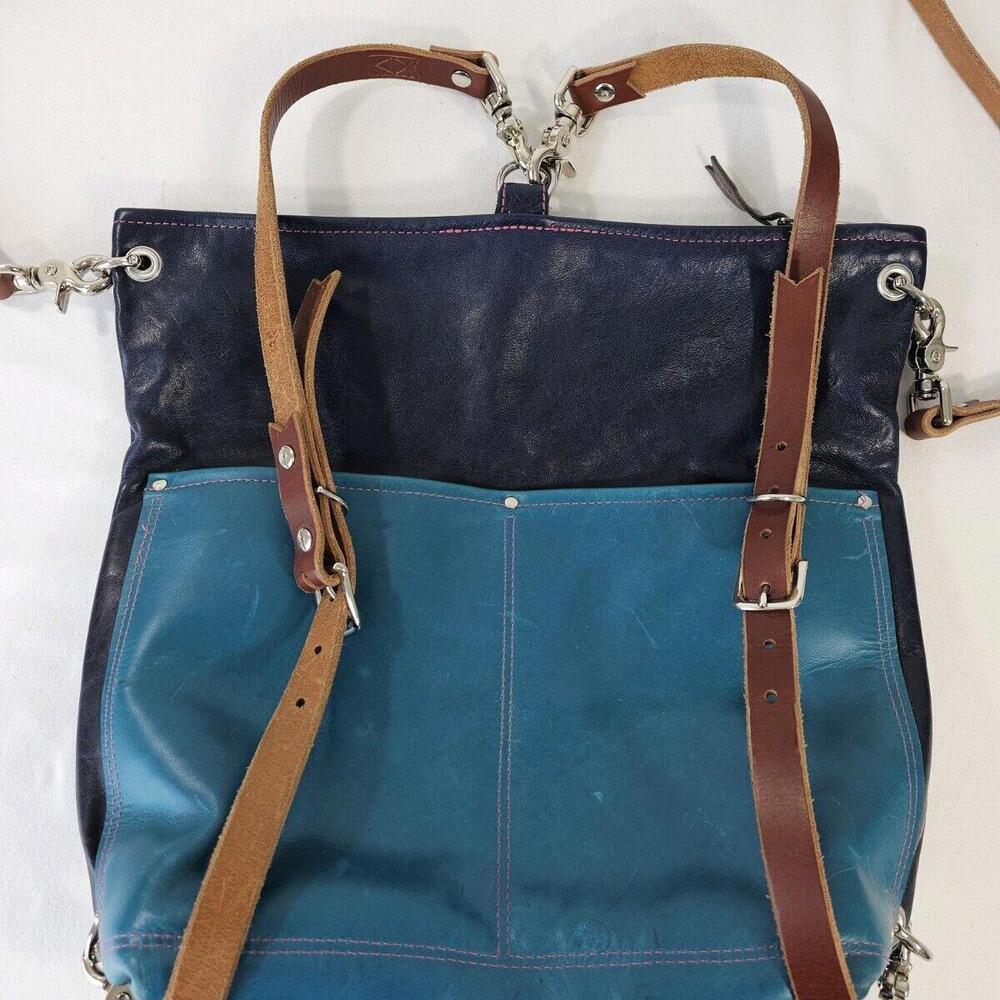 Alexis Drake Shoulder Bag Backpack 2 Tone Blue Leather Designer Handbag 13" - Picture 11 of 15